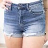 Bottoms Risen Medium Wash High Rise Cuffed Hem Shorts