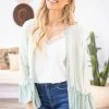 Fantastic Fawn Tops Mint Ruffle Trim Open Knit Cardigan 1 Fantastic Fawn Tops Mint Ruffle Trim Open Knit Cardigan