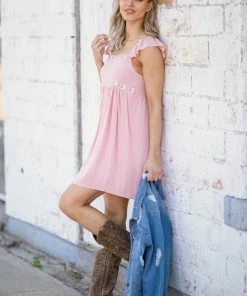 Lovely Melody Baby Pink Chevron Trim Babydoll Dress Dresses