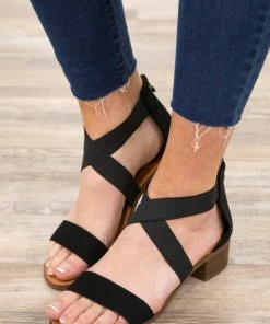 Top Guy Int'L Trading Black Criss-Cross Strap Back Zip Sandals Shoes