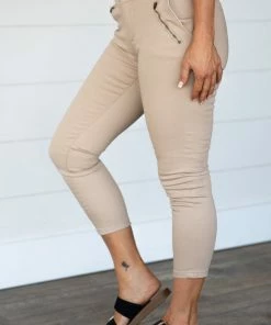 Grey Market Bottoms Khaki Zippered Pocket Pants