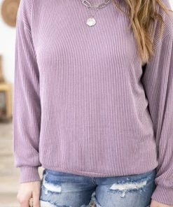 Tres Bien Mauve Rib Knit Sweatshirt Tops