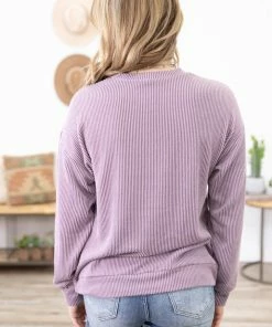 Tres Bien Mauve Rib Knit Sweatshirt Tops