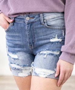 Risen Light Wash Distressed Cuffed Shorts