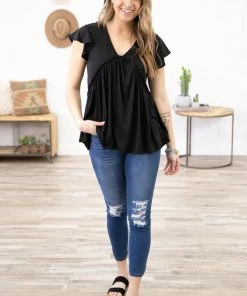 Melon Black V-Neck Babydoll Top