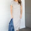 Chris & Carol Ivory And Mocha Stripe Knit Midi Dress
