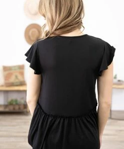 Melon Black V-Neck Babydoll Top