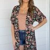 Summer 10 Black Multicolor Floral Mid Length Kimono Tops