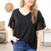 Melon Tops Black Mesh Sleeve Detail Top