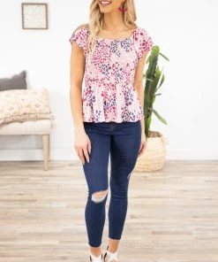 Andree By Unit SHORT SLEEVES Berry Multicolor Animal Print Smocked Top 9 Andree By Unit SHORT SLEEVES Berry Multicolor Animal Print Smocked Top