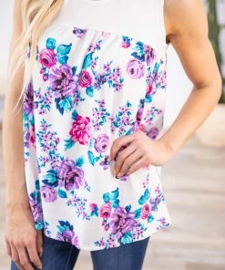 White Birch Tops White Multicolor Floral Print Babydoll Tank