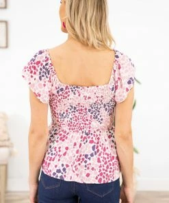 Andree By Unit SHORT SLEEVES Berry Multicolor Animal Print Smocked Top 10 Andree By Unit SHORT SLEEVES Berry Multicolor Animal Print Smocked Top