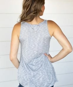 P & Rose Slate Blue And Ivory Crochet Trim Top Tops