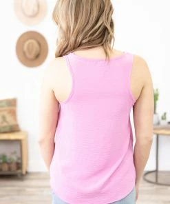 7th Ray Pink Textured Tank With Button Detail