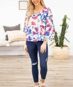 Andree By Unit Ivory Multicolor Floral Print Top