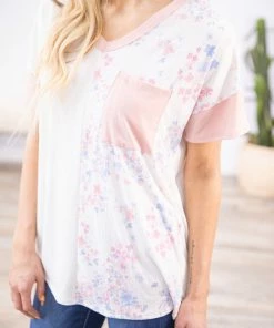 Vanilla Bay Baby Pink Multicolor Floral Print V-Neck Top Tops
