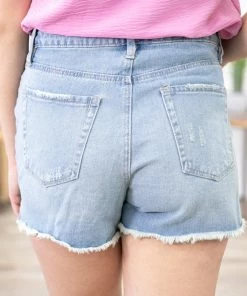 YMI Light Wash Mom Shorts With Frayed Hem Bottoms