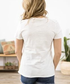 Vocal Apparel Tops White Rhinestone Trim Short Sleeve Top