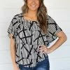 Chris & Carol Black And Cream Geometric Print Top 2 Chris & Carol Black And Cream Geometric Print Top