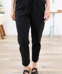 Mittoshop Bottoms Black Elastic Waist Straight Leg Twill Pants