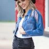 Denim BLVD Outerwear Medium Wash Beaded Fringe Denim Jacket