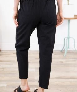 Mittoshop Bottoms Black Elastic Waist Straight Leg Twill Pants