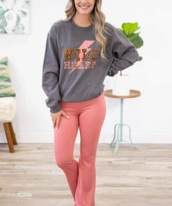 Blumin Apparel Bottoms Pink Rib Knit Flare Pants