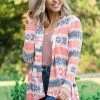 Andree By Unit LONG SLEEVES Salmon Multicolor Aztec Print Cardigan