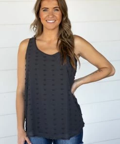 Zenana Graphite Swiss Dot Tank Tops
