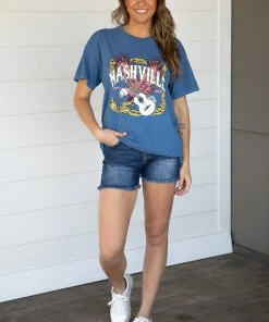 Sweet Claire Dusty Blue Nashville Graphic Tee Tops