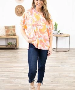 Summer 10 Salmon And Orange Marble Print Top Tops 8 Summer 10 Salmon And Orange Marble Print Top Tops