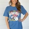 Sweet Claire Dusty Blue Nashville Graphic Tee Tops