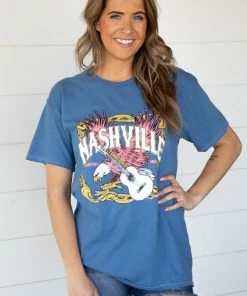 Sweet Claire Dusty Blue Nashville Graphic Tee Tops