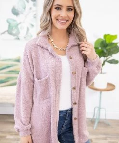 Lovely Melody Mauve Teddy Bear Textured Shacket