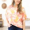 Summer 10 Salmon And Orange Marble Print Top Tops