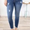 Bottoms Cello Medium Wash Mid Rise Fray Hem Jeans