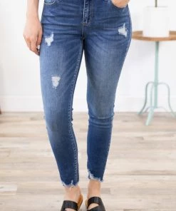 Bottoms Cello Medium Wash Mid Rise Fray Hem Jeans
