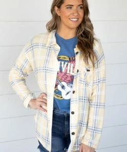 BlueLemon Yellow And Grey Plaid Knit Button Up Top