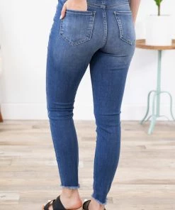 Bottoms Cello Medium Wash Mid Rise Fray Hem Jeans