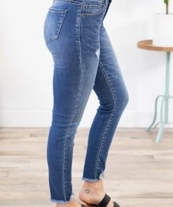 Bottoms Cello Medium Wash Mid Rise Fray Hem Jeans