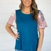 Haptics Teal Multicolor Boho Printed Sleeve Top Tops 1 Haptics Teal Multicolor Boho Printed Sleeve Top Tops