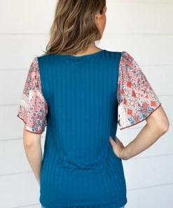 Haptics Teal Multicolor Boho Printed Sleeve Top Tops 7 Haptics Teal Multicolor Boho Printed Sleeve Top Tops