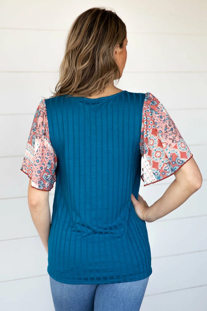 Haptics Teal Multicolor Boho Printed Sleeve Top Tops 5 Haptics Teal Multicolor Boho Printed Sleeve Top Tops