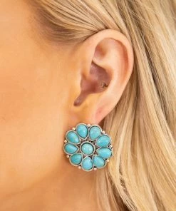 West & Co Turquoise And Silver Round Stone Earrings Accessories
