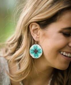 Blandice Jewelry Turquoise And Ivory Round Leather Earrings Accessories