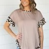 P & Rose Mocha And Tan Animal Print Trim Top Tops
