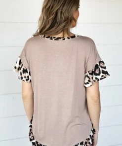 P & Rose Mocha And Tan Animal Print Trim Top Tops 7 P & Rose Mocha And Tan Animal Print Trim Top Tops