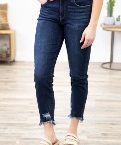 Judy Blue Jeans Judy Blue Dark Wash Fray Hem Skinny Jeans