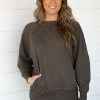 Zenana Tops Brown Pigment Dyed Sweatshirt
