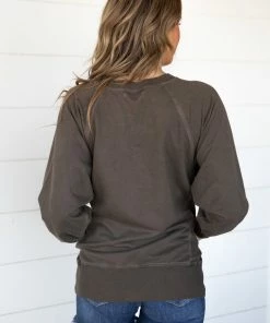 Zenana Tops Brown Pigment Dyed Sweatshirt